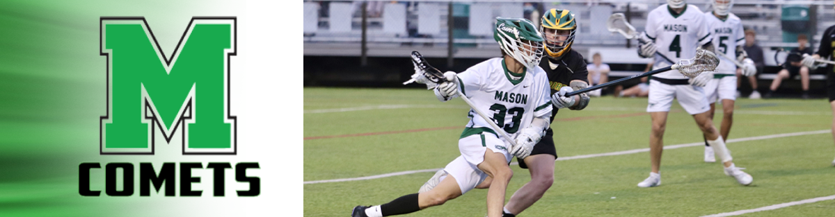 Mason Comets logo with boys lacrosse photo